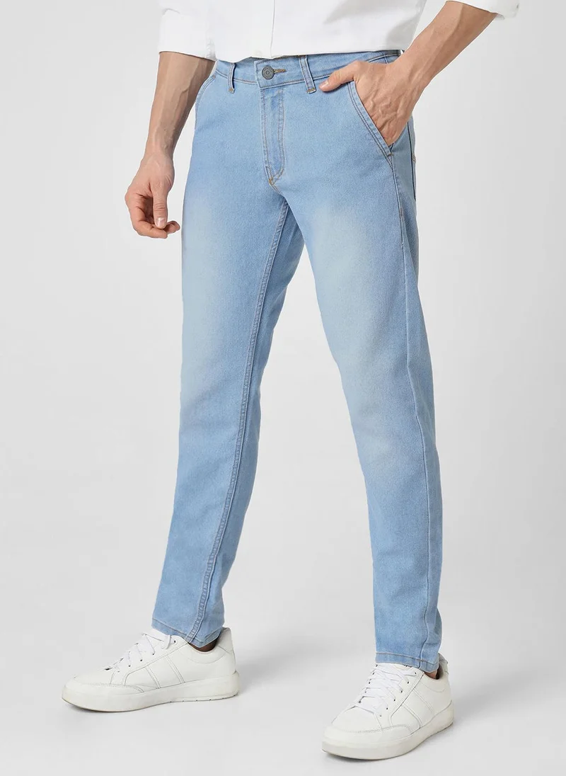 Urbano Fashion  Urbano Fashion Men's Ice Blue Slim Fit Washed Jeans Stretchable for Men | Best Price UAE